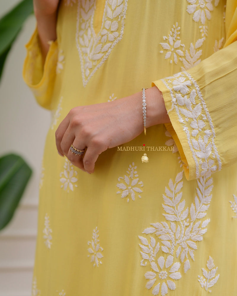 Lemon Yellow Premium Modal Chikankari Kurta