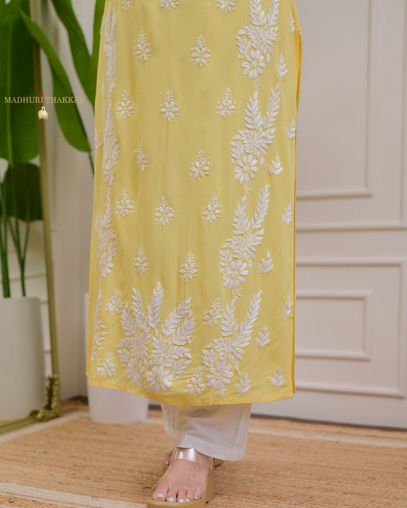 Lemon Yellow Premium Modal Chikankari Kurta