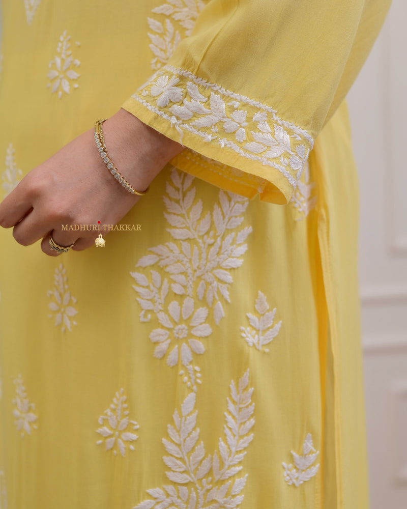 Lemon Yellow Premium Modal Chikankari Kurta