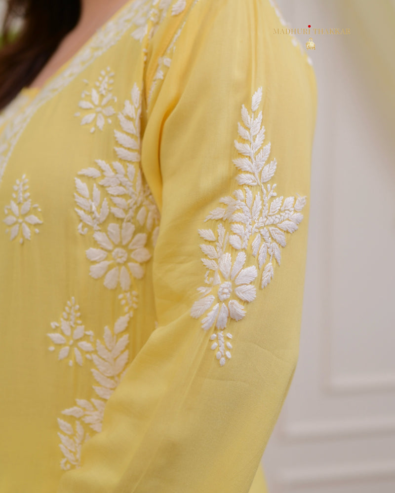 Lemon Yellow Premium Modal Chikankari Kurta