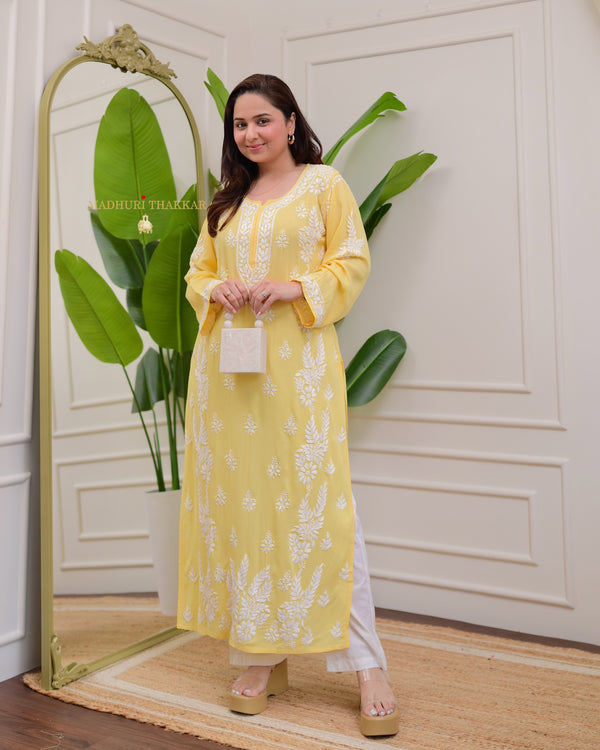 Lemon Yellow Premium Modal Chikankari Kurta