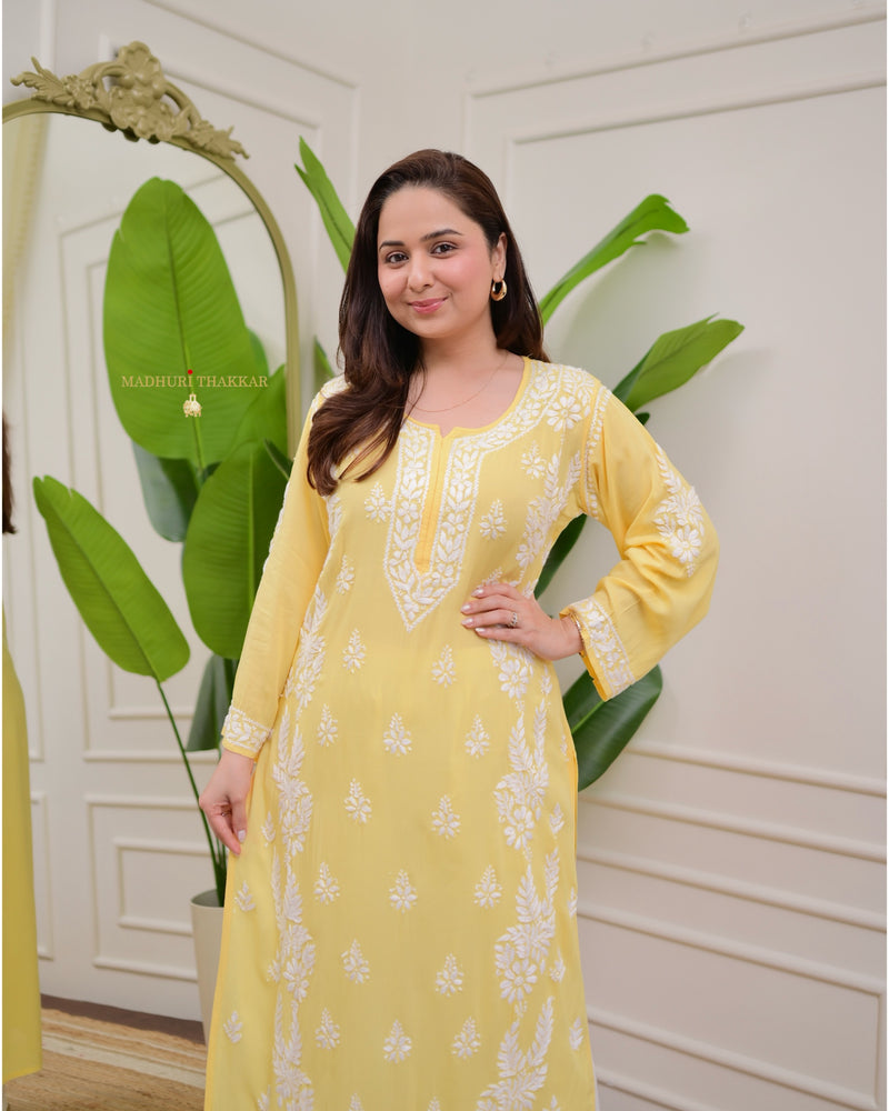 Lemon Yellow Premium Modal Chikankari Kurta