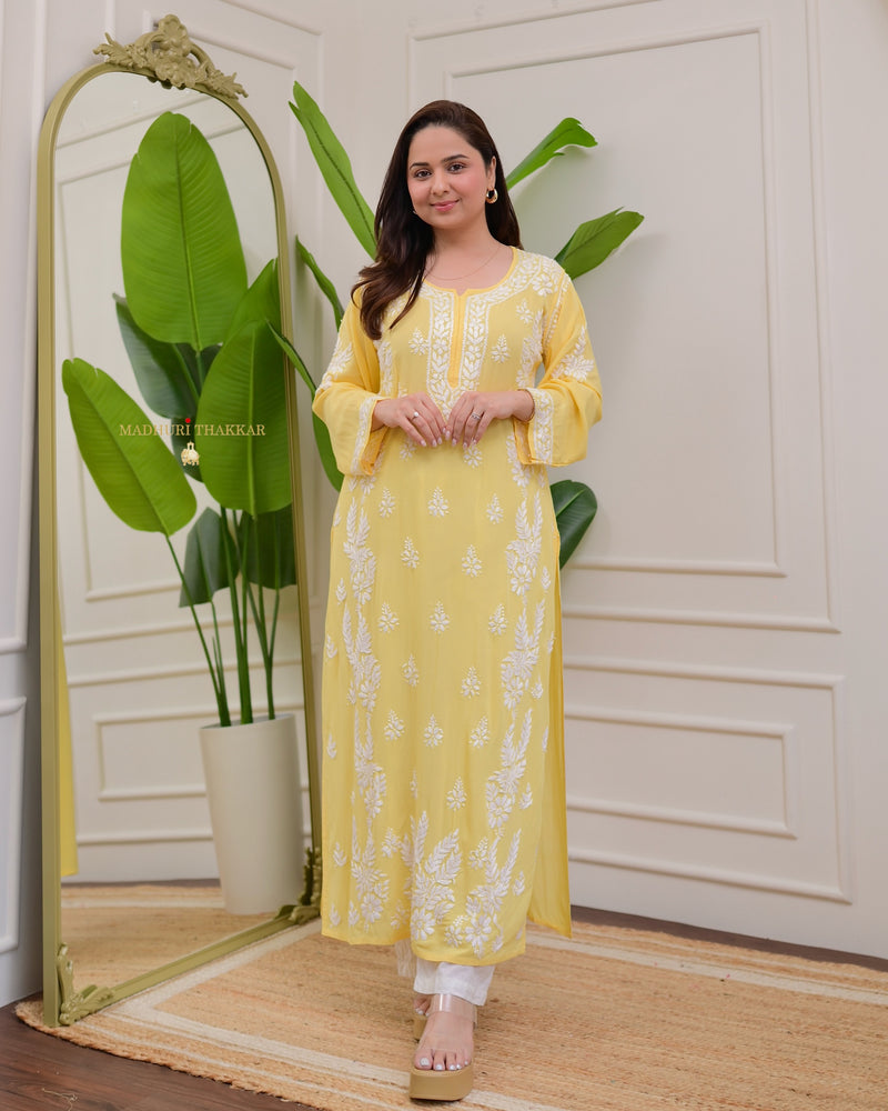 Lemon Yellow Premium Modal Chikankari Kurta