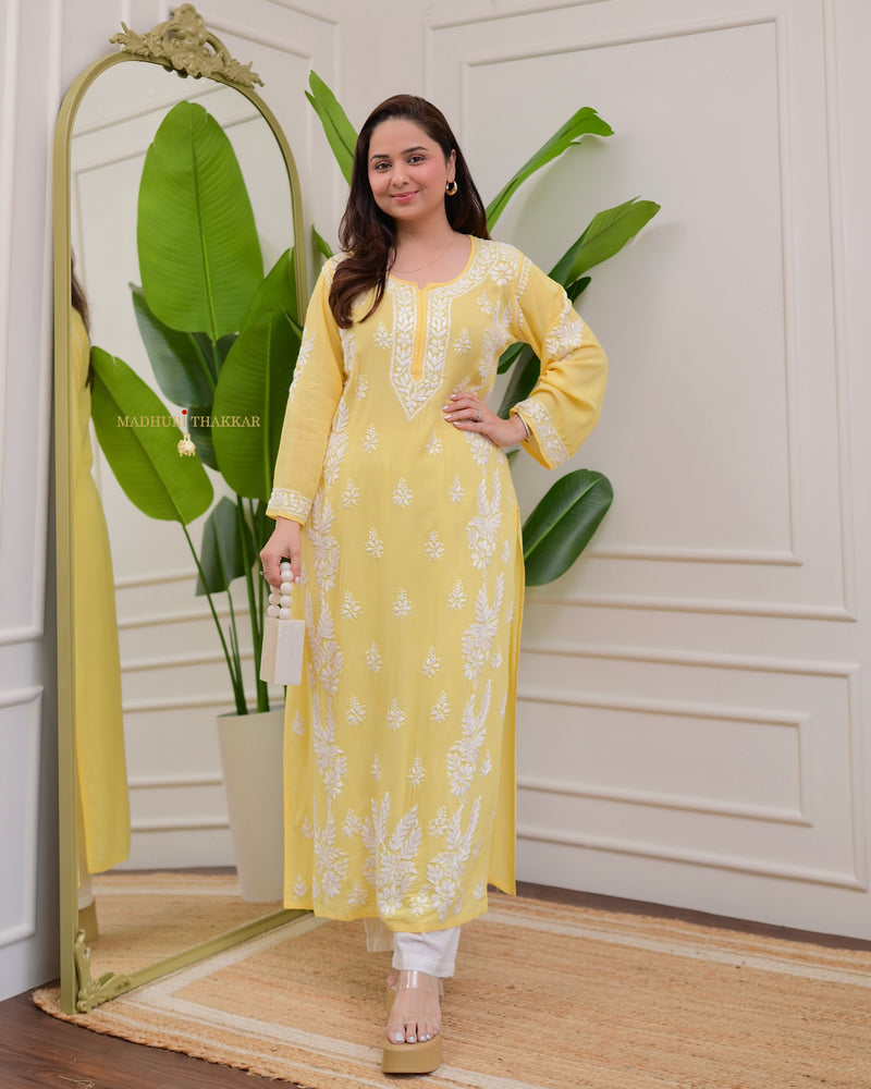 Lemon Yellow Premium Modal Chikankari Kurta