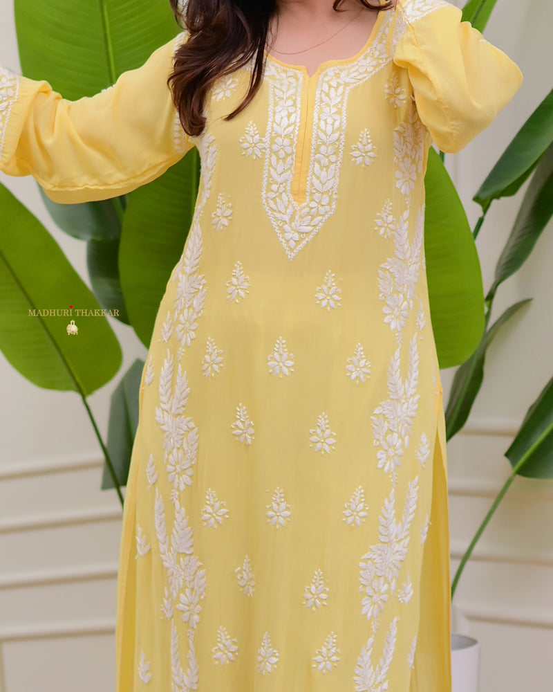 Lemon Yellow Premium Modal Chikankari Kurta