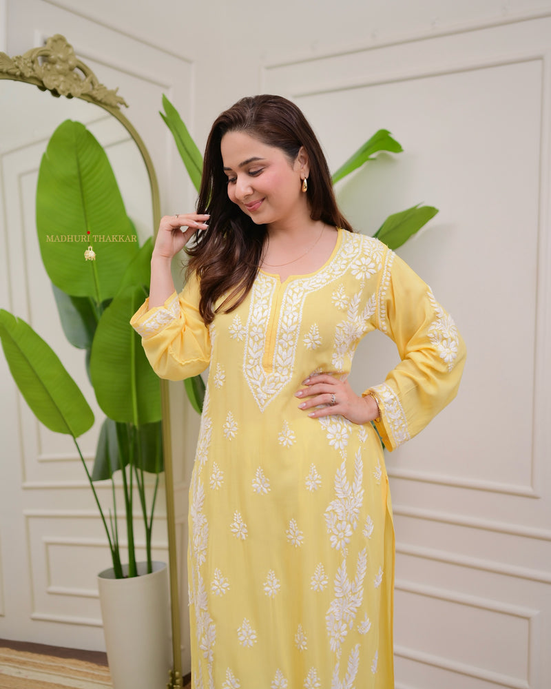 Lemon Yellow Premium Modal Chikankari Kurta