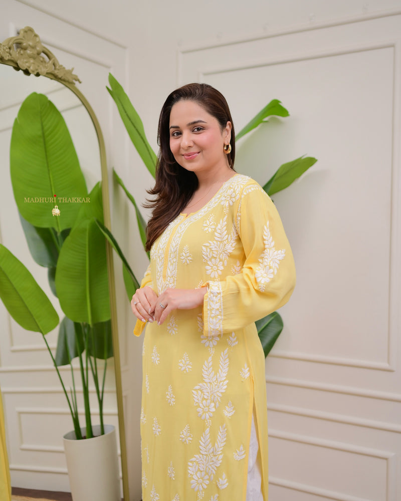 Lemon Yellow Premium Modal Chikankari Kurta