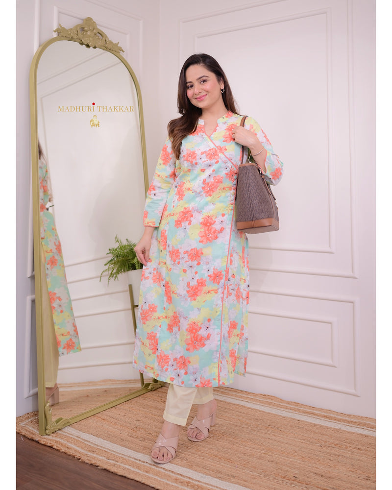 Pastel Floral Sequin Kurta Set