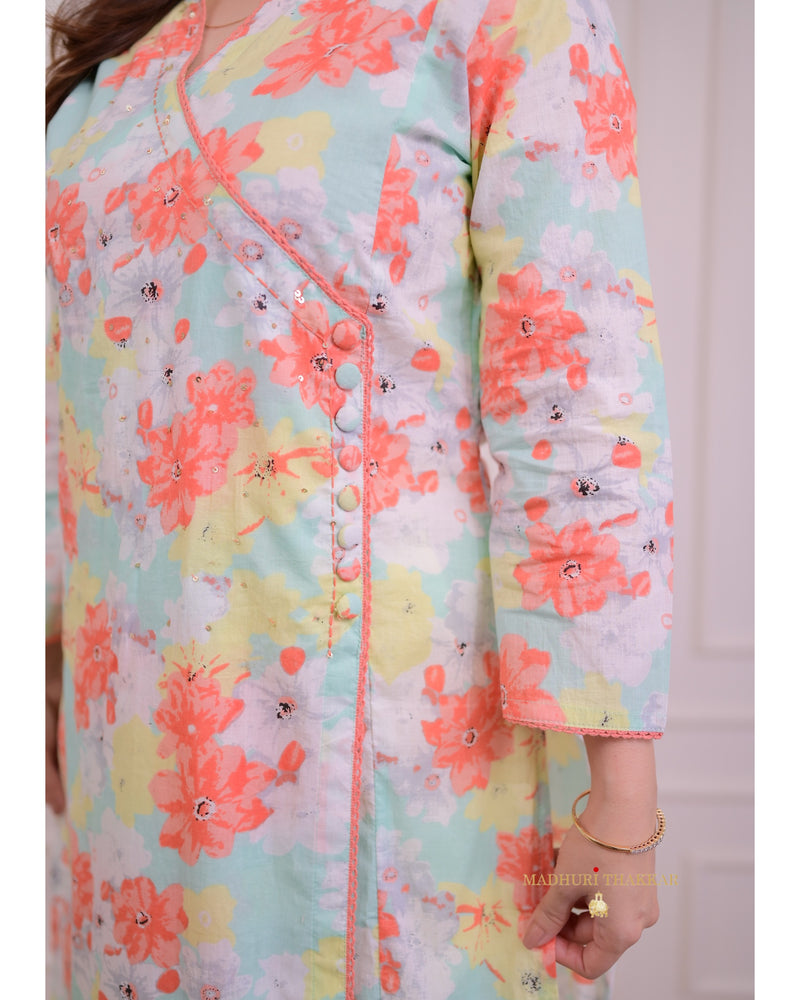 Pastel Floral Sequin Kurta Set