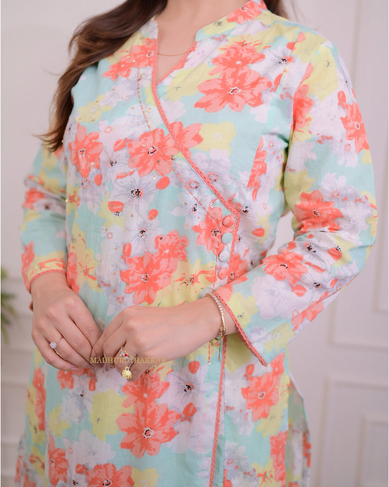 Pastel Floral Sequin Kurta Set