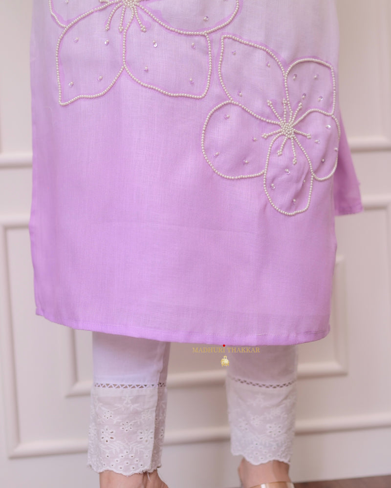 Lilac Ombre Pearl Work Linen Suit