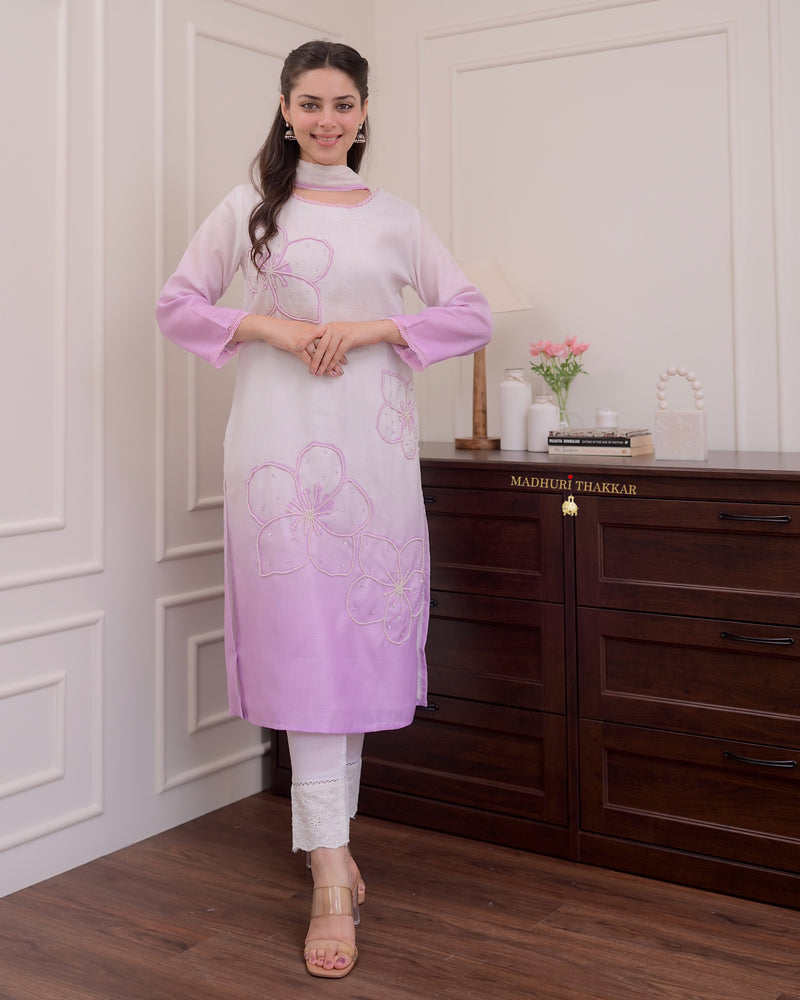 Lilac Ombre Pearl Work Linen Suit