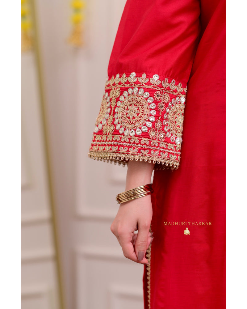 Red Festive Gota Handwork Chanderi Premium Silk Suit