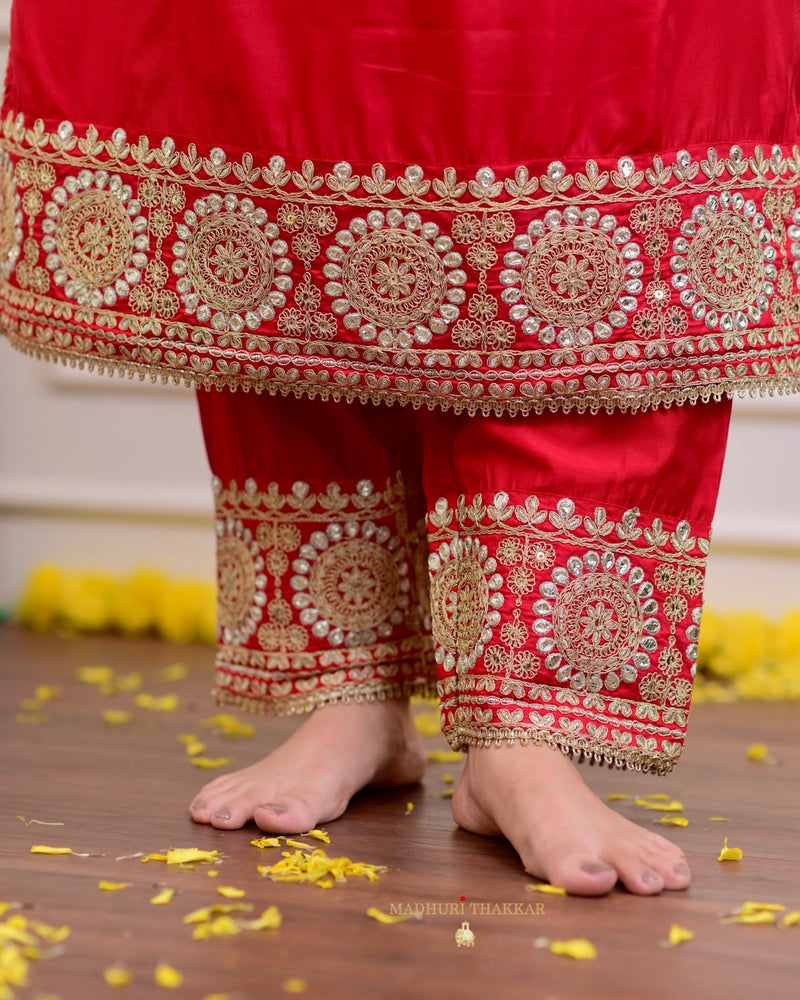 Red Festive Gota Handwork Chanderi Premium Silk Suit