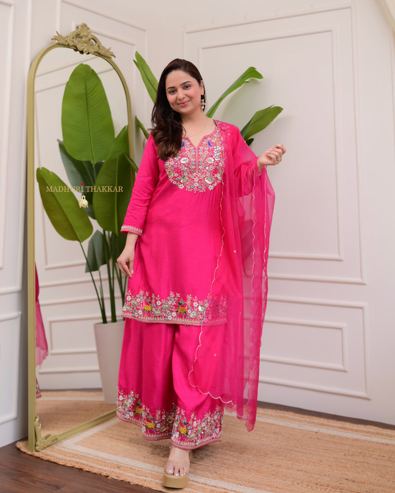 Rani Pink Handwork Silk Sharara Set