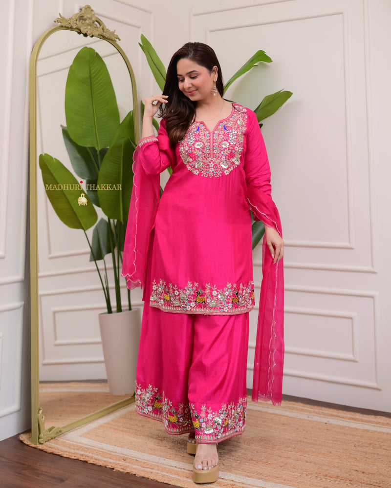 Rani Pink Handwork Silk Sharara Set