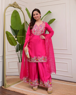 Rani Pink Handwork Silk Sharara Set