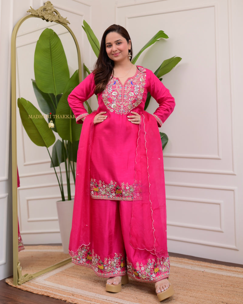 Rani Pink Handwork Silk Sharara Set