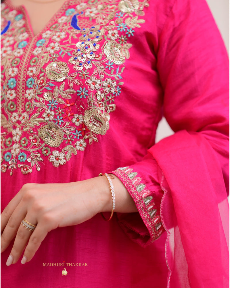 Rani Pink Handwork Silk Sharara Set