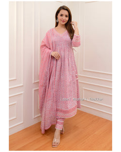 Pink Floral Pintex Afghani Suit