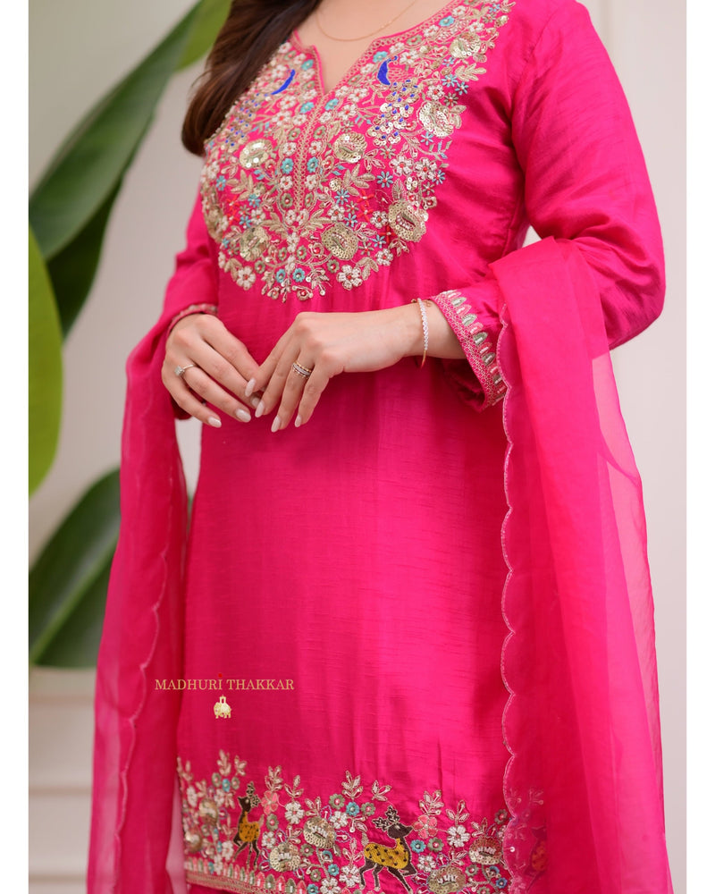 Rani Pink Handwork Silk Sharara Set