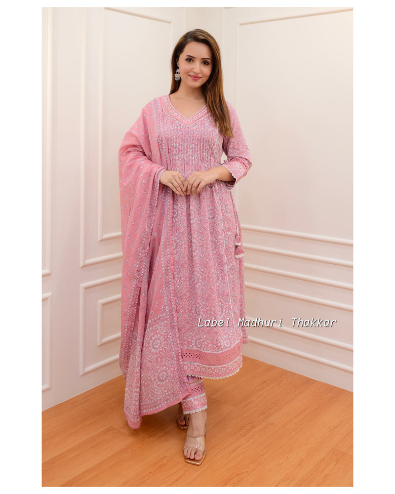 Pink Floral Pintex Afghani Suit