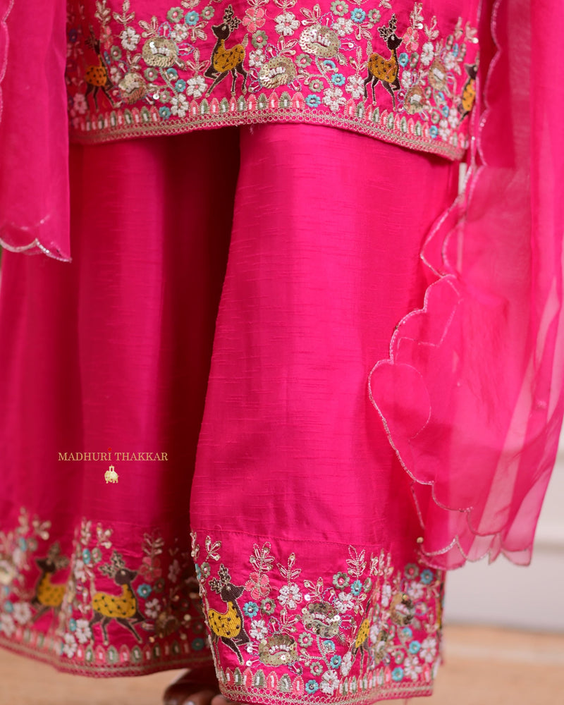 Rani Pink Handwork Silk Sharara Set