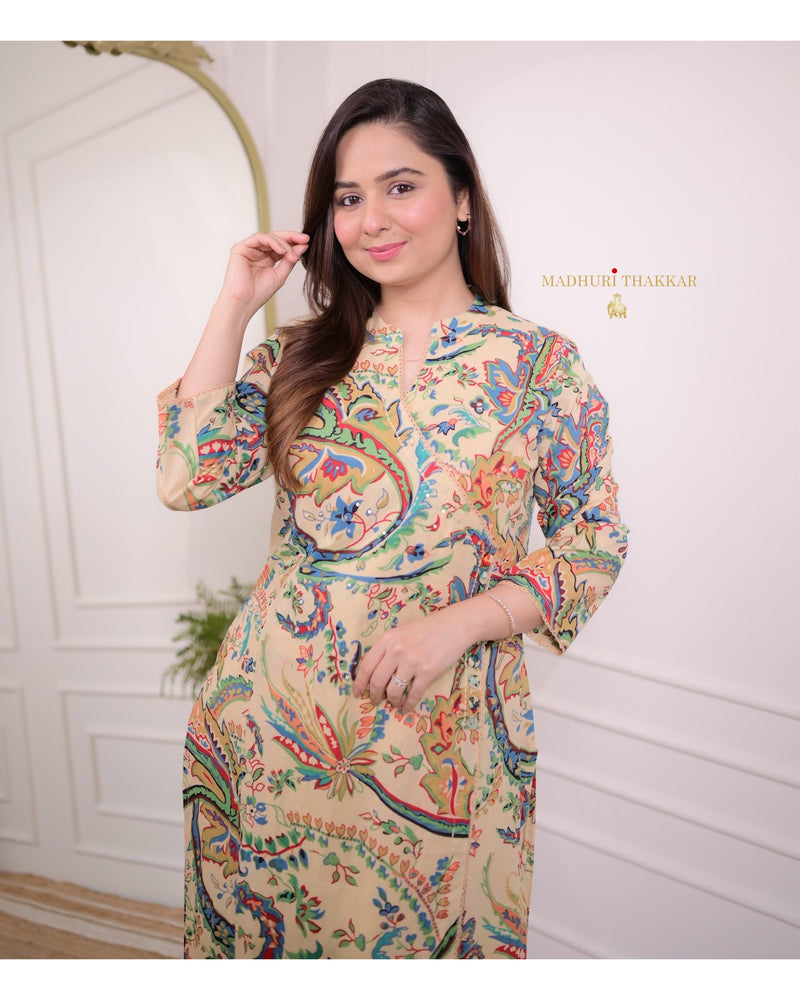 Ivory Multi Floral Sequin Kurta Set