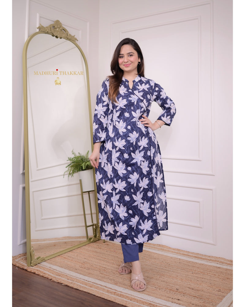 Greyish Blue Floral Sequin Kurta Set