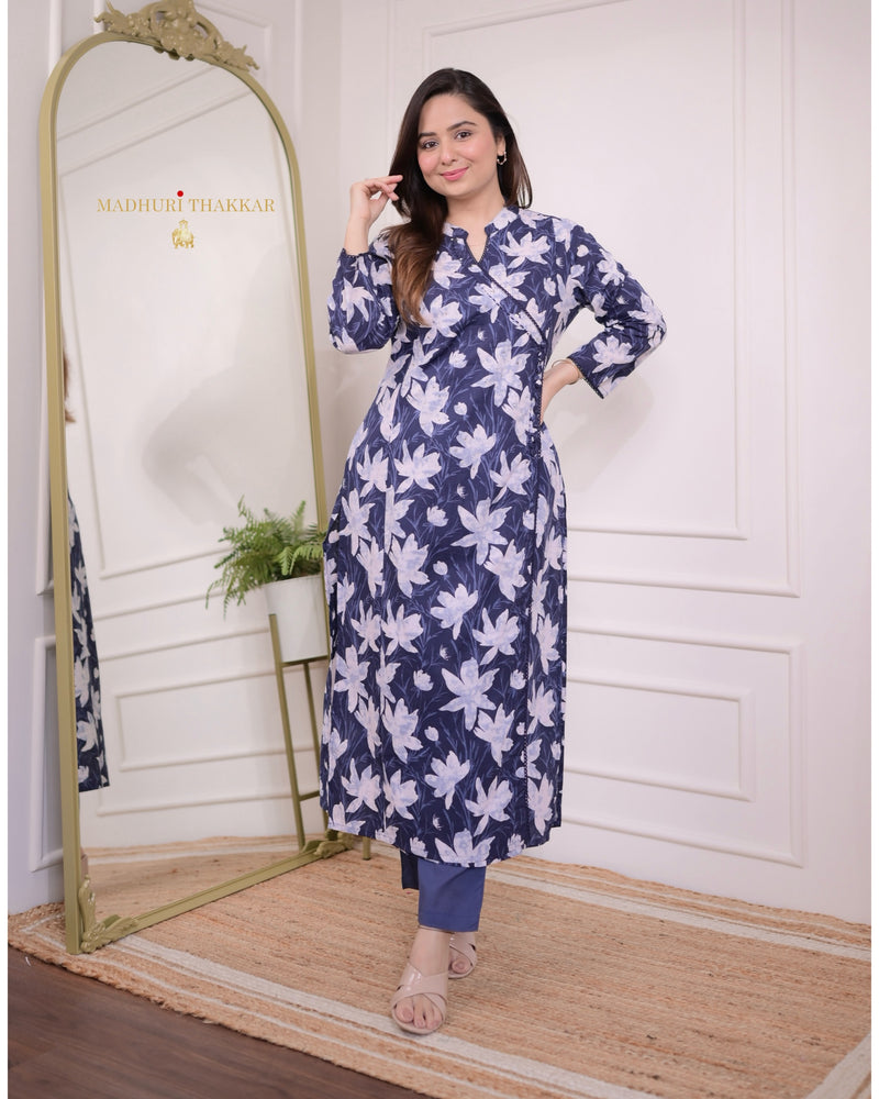 Greyish Blue Floral Sequin Kurta Set