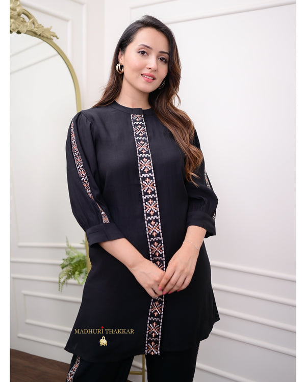 Black Cotton Silk Threadwork Co-ord