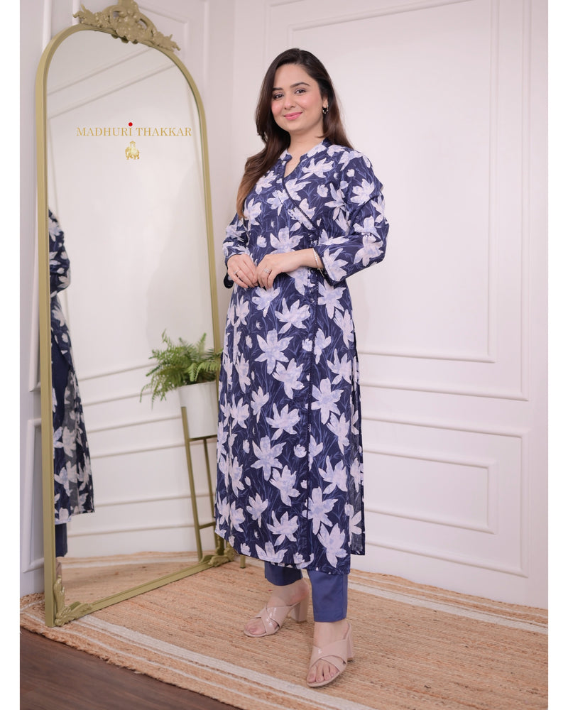 Greyish Blue Floral Sequin Kurta Set