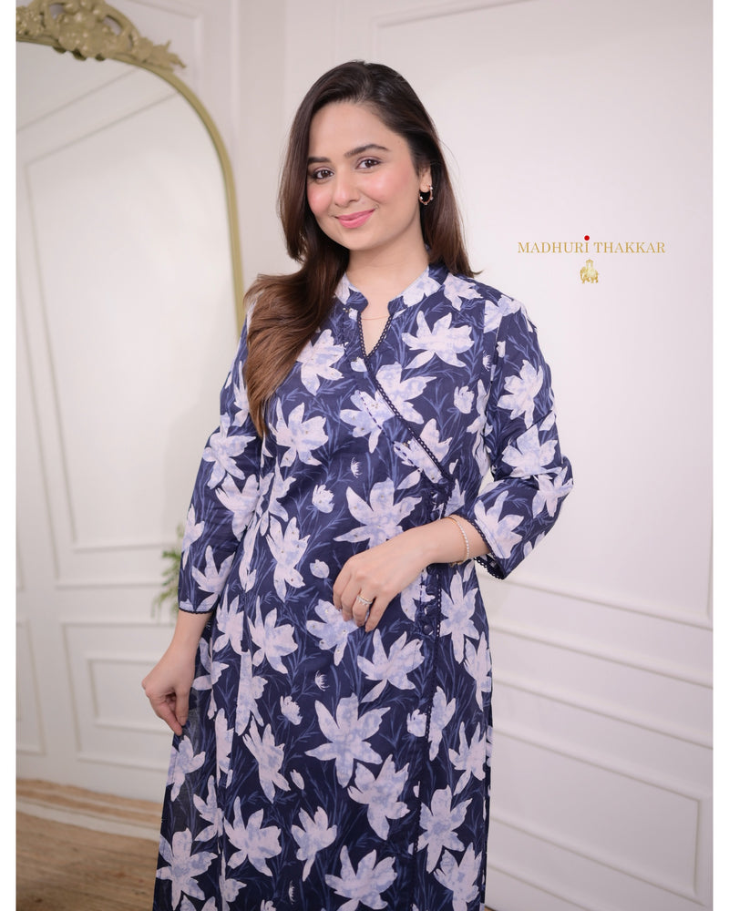 Greyish Blue Floral Sequin Kurta Set