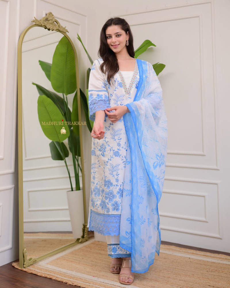 Ivory Powder Blue Pakistani Threadwork Suit