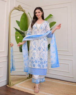 Ivory Powder Blue Pakistani Threadwork Suit