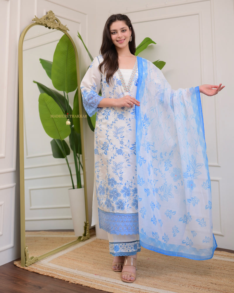 Ivory Powder Blue Pakistani Threadwork Suit