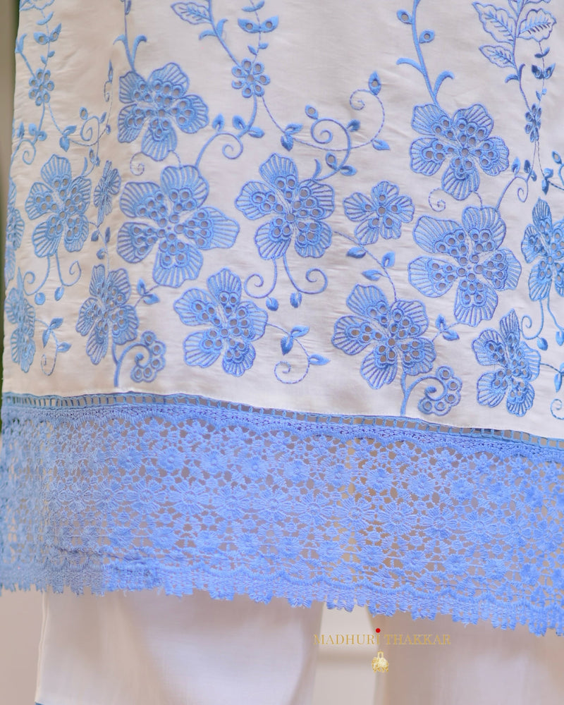 Ivory Powder Blue Pakistani Threadwork Suit