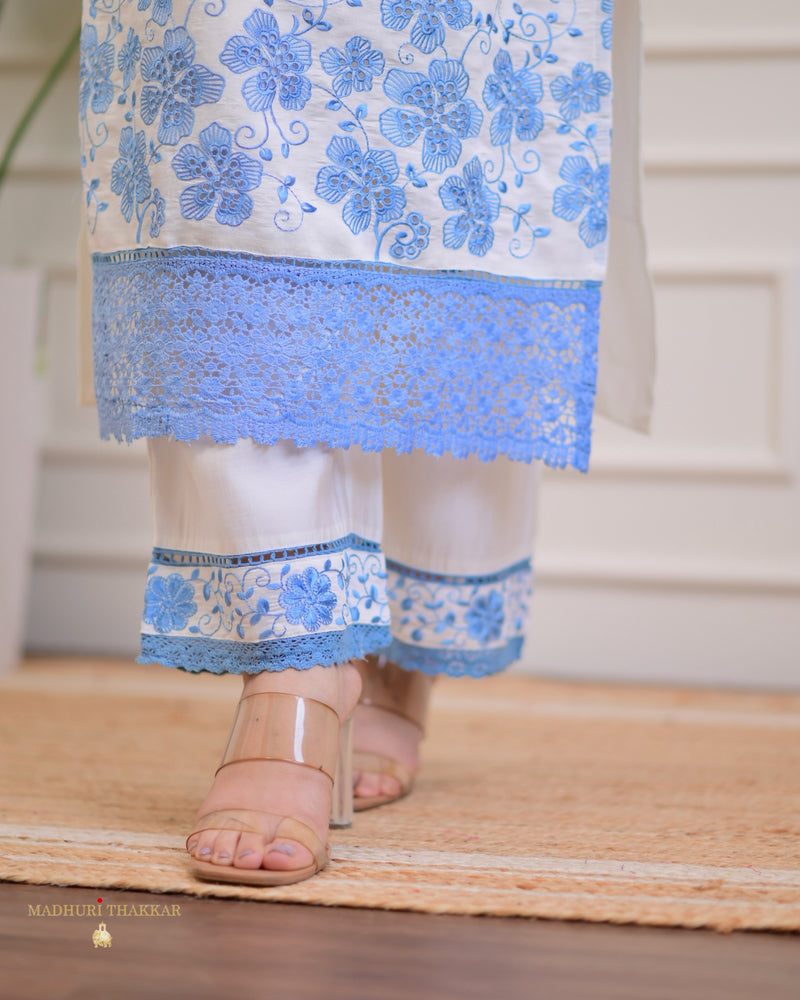 Ivory Powder Blue Pakistani Threadwork Suit