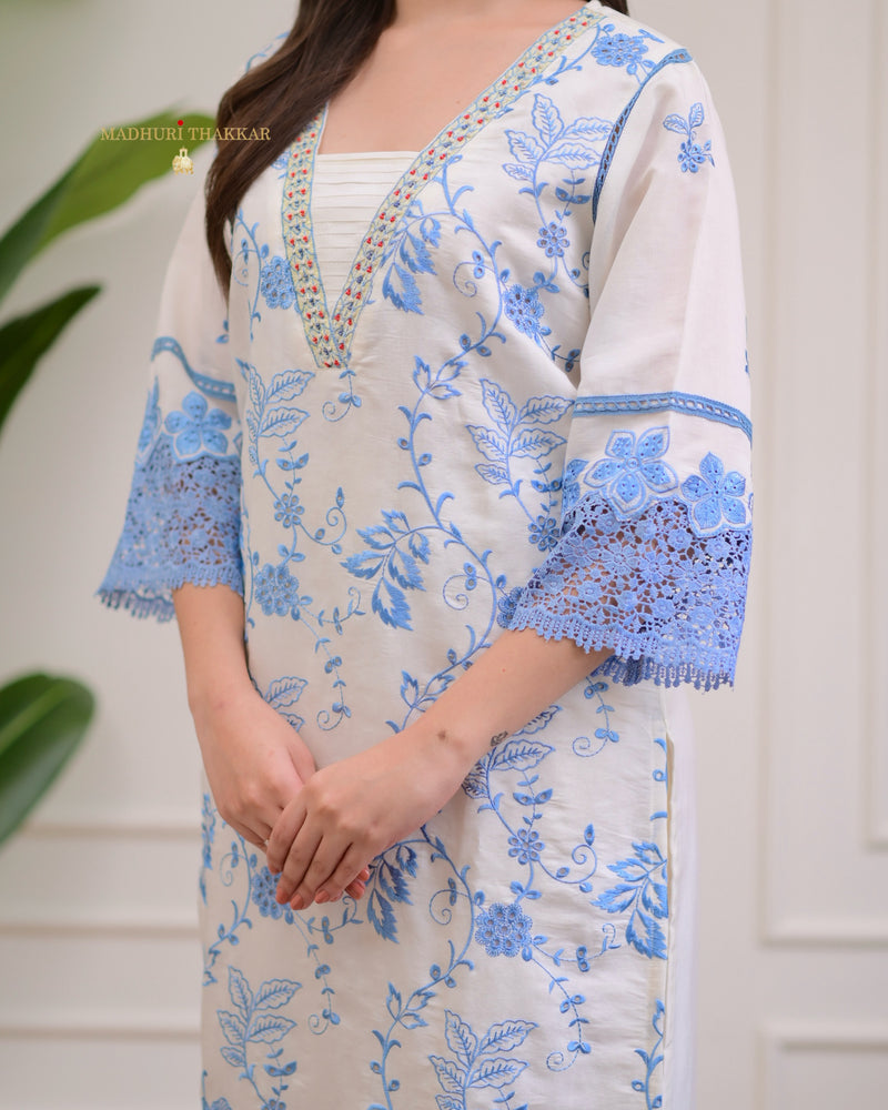 Ivory Powder Blue Pakistani Threadwork Suit