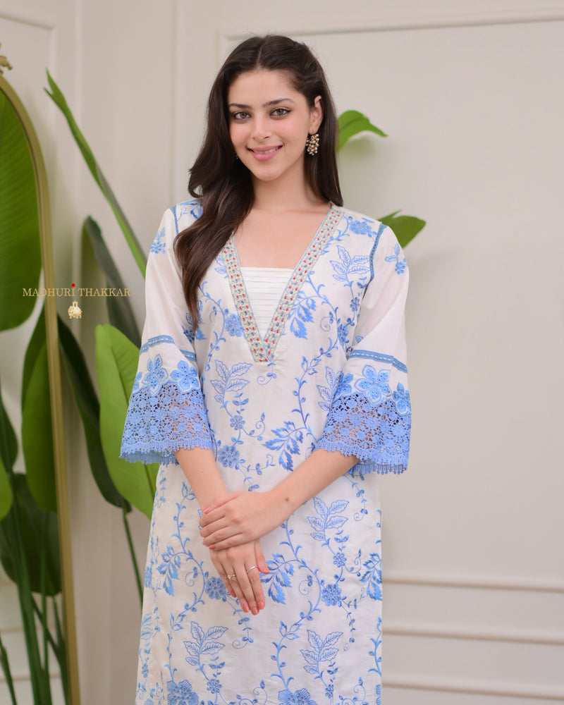 Ivory Powder Blue Pakistani Threadwork Suit