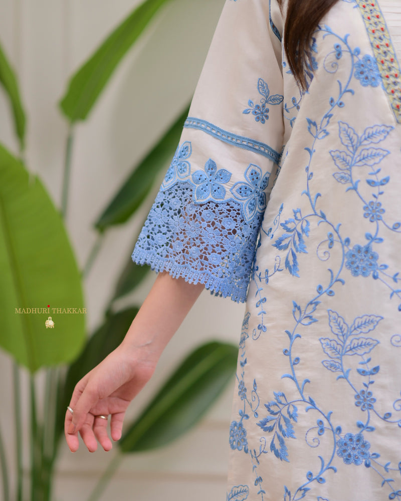 Ivory Powder Blue Pakistani Threadwork Suit