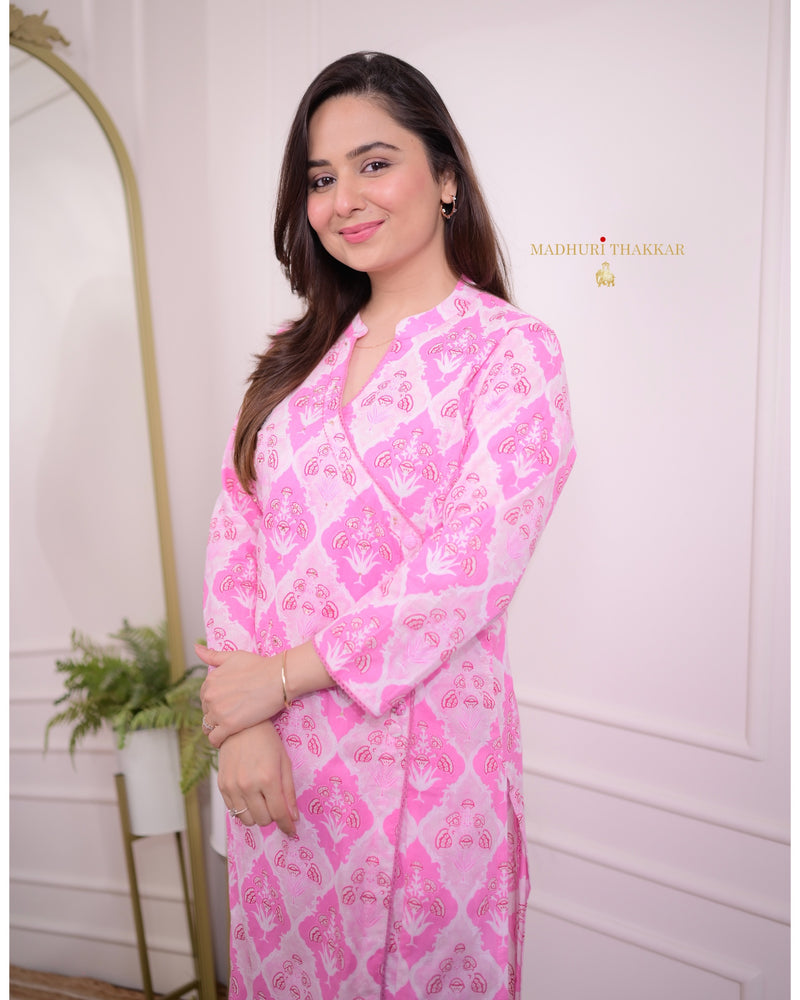 Baby Pink Floral Sequin Kurta Set