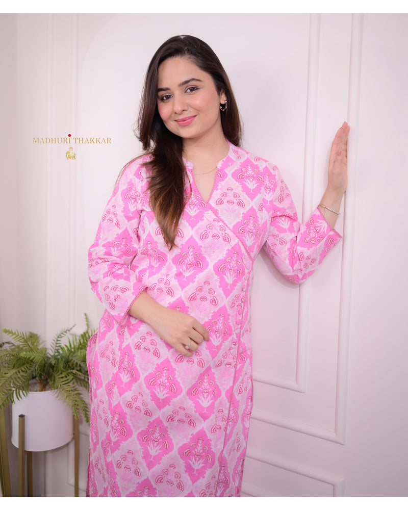 Baby Pink Floral Sequin Kurta Set