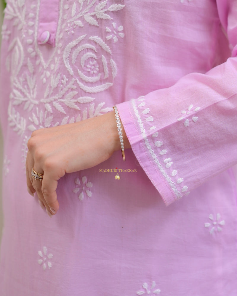 Lilac Rose Chikankari Mul Cotton Kurta