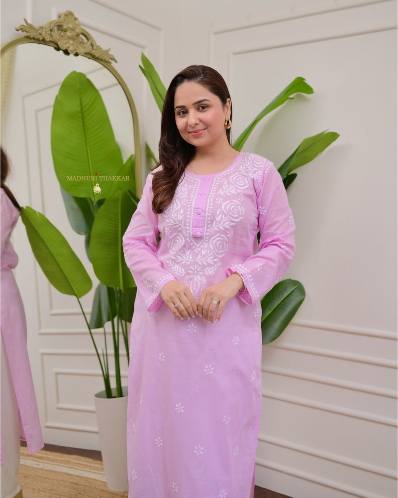 Lilac Rose Chikankari Mul Cotton Kurta