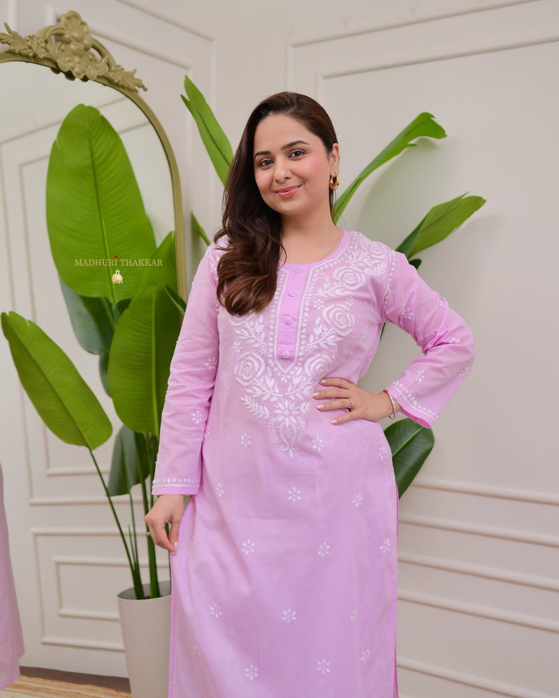 Lilac Rose Chikankari Mul Cotton Kurta