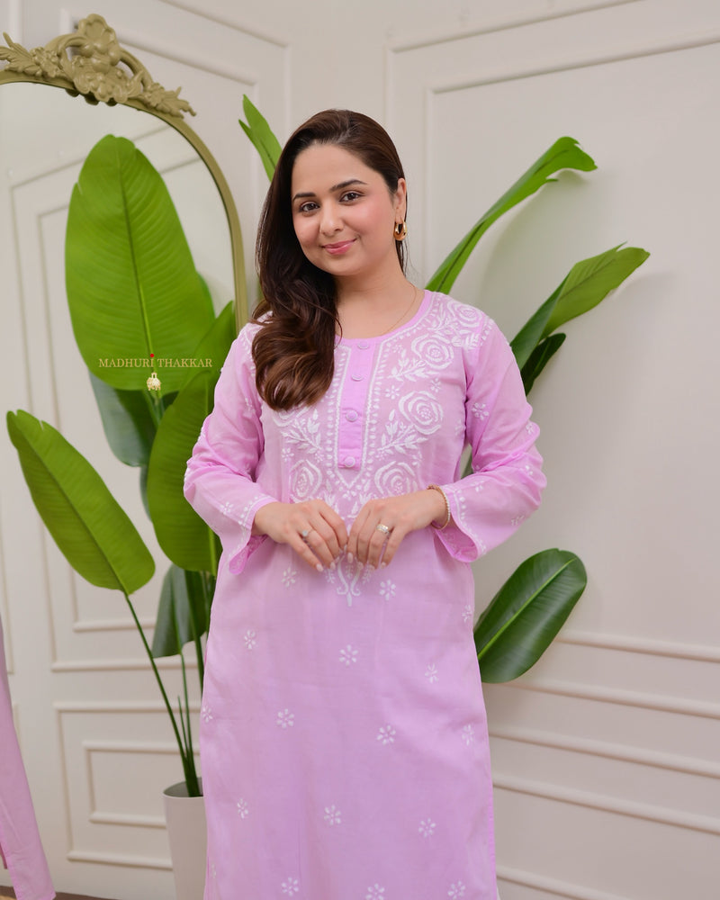 Lilac Rose Chikankari Mul Cotton Kurta