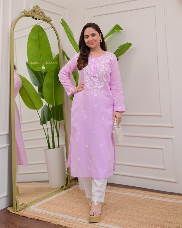 Lilac Rose Chikankari Mul Cotton Kurta