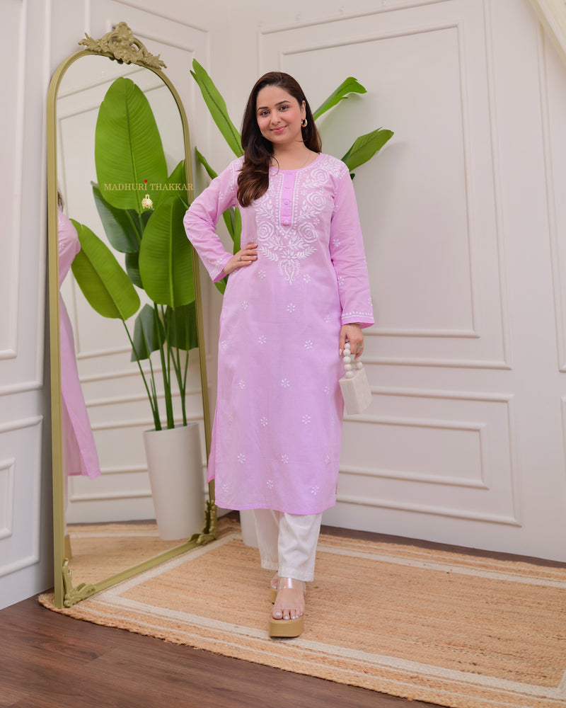 Lilac Rose Chikankari Mul Cotton Kurta