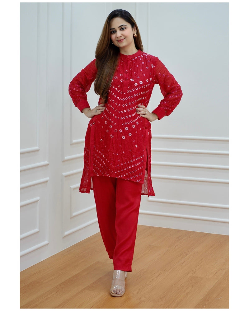 Red Bandhej Muslin Co-ord